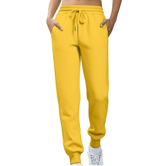 KDDYLITQ Womens Sweatpants Fleece Drawstring Joggers High Elastic Waisted Trousers Athletic Fall Pants with Pocket Yellow S