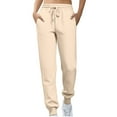 thumbnail image 1 of KDDYLITQ Womens Sweatpants High Elastic Waisted Drawstring Joggers Fleece Trousers Casual Fall Pants with Pocket Beige M, 1 of 4