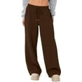thumbnail image 1 of KDDYLITQ Womens Sweatpants High Waisted Fleece Lined Sweat Pants Straight Wide Leg Drawstring Casual Joggers Lounge Trendy Pants with Pockets Coffee 2XL, 1 of 5