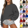 thumbnail image 1 of KDDYLITQ Womens Sweatshirt Long Sleeve Crewneck Loose Fit Basic Solid Work Sweatshirts Soft Winter Trendy Pullover Tops Dark Gray L, 1 of 5