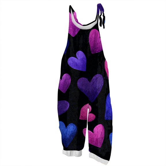 KDDYLITQ Womens Valentines Overalls Sleeveless Wide Leg Jumpsuit Floral Print Plus Size Adjustable Strap Holiday Workout Romper with Pocket Dark Blue 3XL