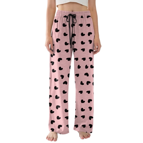 KDDYLITQ Womens Valentines Pajamas Pants Elastic Waist Drawstring Pajamas Love Heart Graphic Wide Leg Sleep Bottoms Casual Holiday Sleepwear with Pocket Light pink M