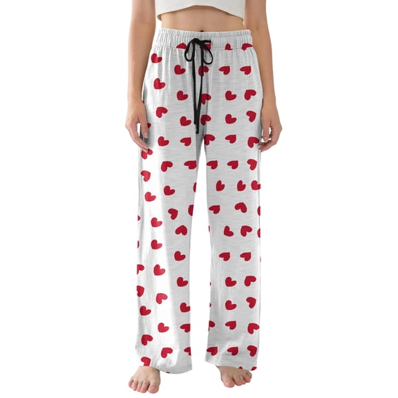 KDDYLITQ Womens Valentines Pajamas Pants Wide Leg Drawstring Pajamas Heart Funny Graphic Elastic Waist Sleep Trousers Comfy 2026 Sleep Bottoms with Pocket Purple Pink M
