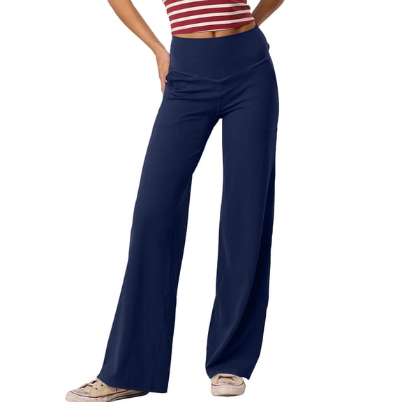 KDDYLITQ Womens Yoga Pants Tummy Control Pants High Waisted Wide Leg Workout Joggers Athletic Fashion Leggings with Pockets Navy S