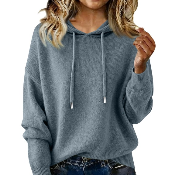 KDDYLITQ Wool Sweaters for Women Knit Drawstring Soft Hoodie Plain Crewneck Winter Sweatshirt Casual Vintage Pullover Light Green S