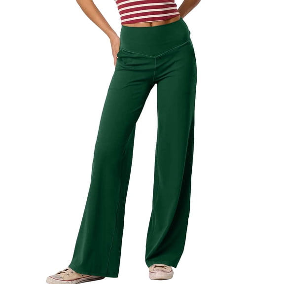 KDDYLITQ Yoga Pants Women Tummy Control Pants High Waisted Wide Leg Gym Leggings Casual Comfy Joggers with Pockets Dark Green 2XL