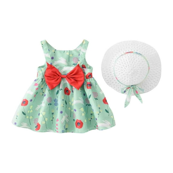 KDFJPTH Baby Girl Tutu Dress Summer Sleeveless Backless Birthday Party Dresses Flower Bow Sundress With Straw Hat Set Size 2-3 Years