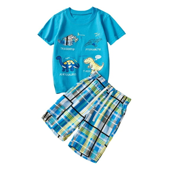 KDFJPTH Boys 2 Pieces Summer Outfits Clothes Set Short Sleeve T Shirt and Shorts Coton for Beach Playwear 7-8 Years