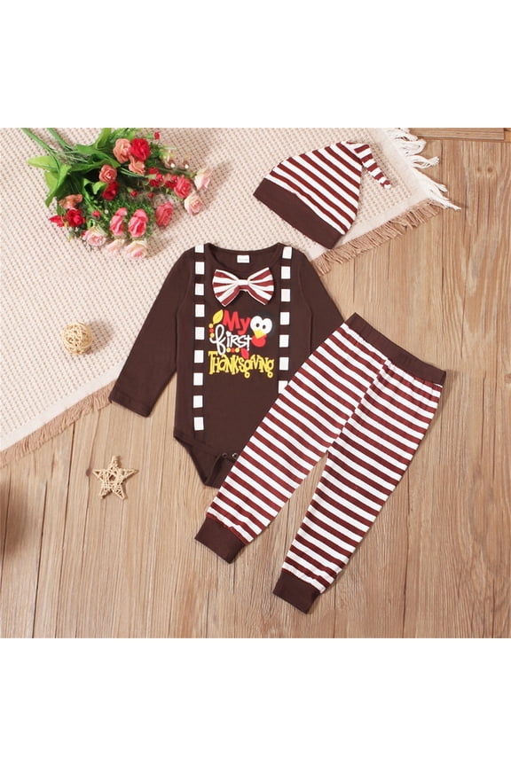 Boys Outfits Set for Spring Season Featuring Romper And Hats Adorable First Thanksgiving Theme Bodysuit Pants Set For