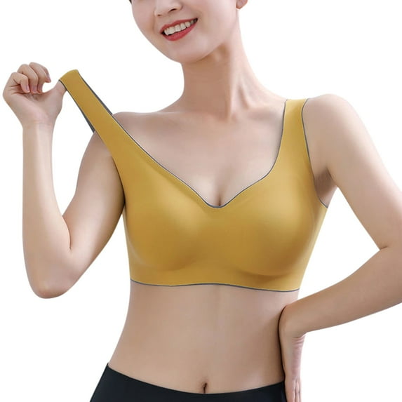 KDFJPTH Bras For Women No Underwire Push-Up Feamle Solid Yellow M