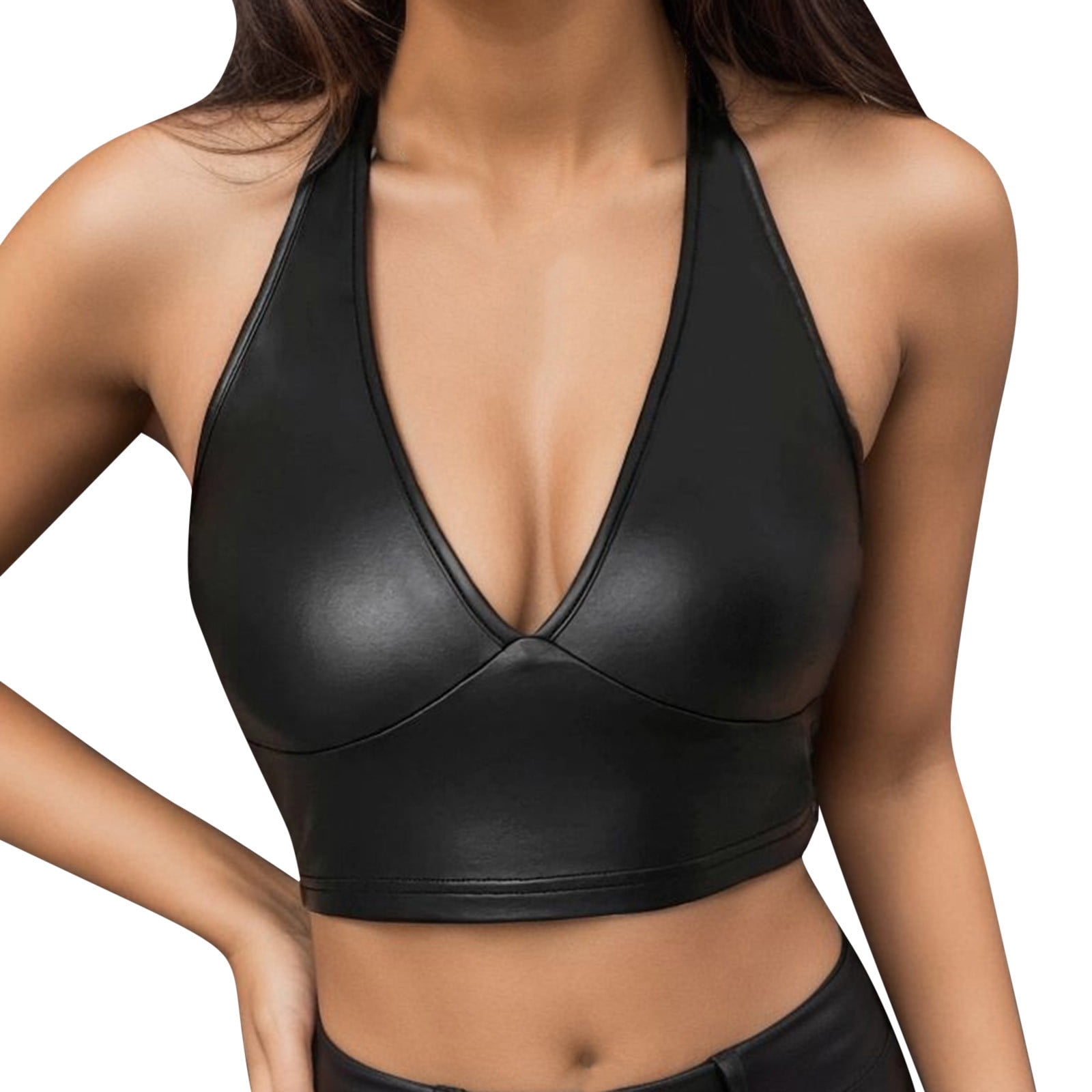 KDFJPTH Bras for Women Pu Leather Lingerie Buckle Strappy Cut Out Underwire Push Up Lette Underwear Bralette