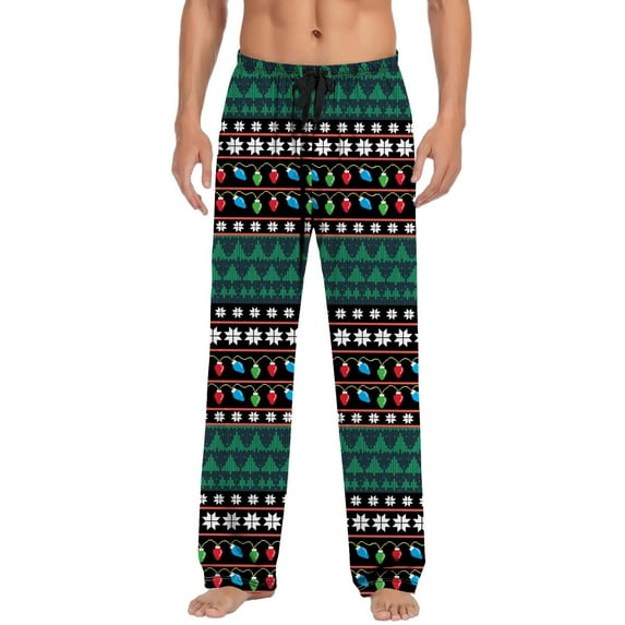 KDFJPTH Christmas Mens Casual Pants Pajama Pants With Drawstring And Pockets Christmas Gift Glitter Foam Star House with