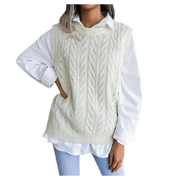 KDFJPTH Cropped Sweaters for Women Sleeveless Sweater Vests Sweater Solid Print White S
