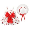 thumbnail image 1 of KDFJPTH Cute Cartoon Cherry Print Princess Party Dresses With Straw Hat 2 Piece Set Summer Sleeveless Baby Outfits, 1 of 7