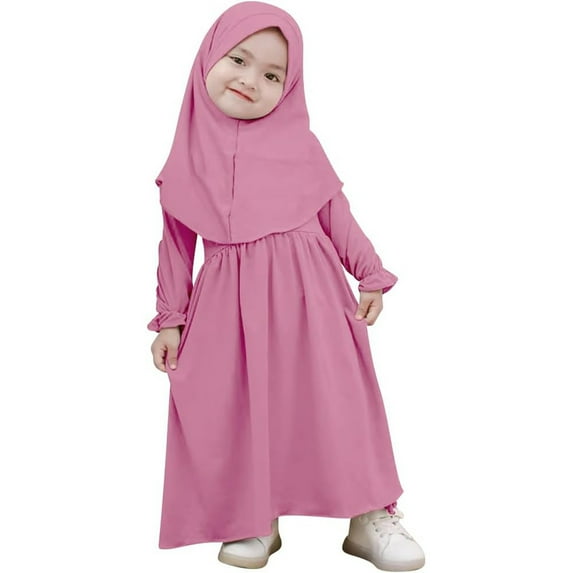 KDFJPTH Cute Outfits for Girls Abaya And Headscarf Set Pure Color Robe With Hijab Clothes Set