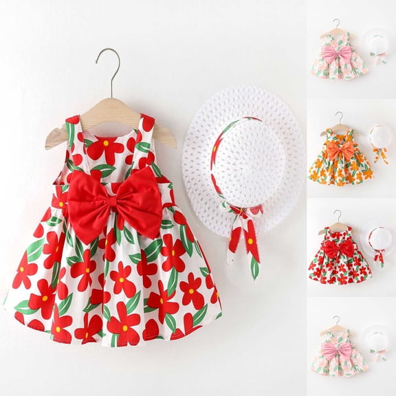 KDFJPTH Dresses For Girls Fancy Aby Summer Floral Ruched Sleeveless Toddler Sun Dress