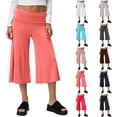 thumbnail image 1 of KDFJPTH Fold Over Waist Yoga Capri Pants for Women High Waist Wide Leg Casual Cropped Trousers Light Gray M, 1 of 4