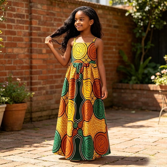KDFJPTH Girls Dresses Summer Boho African Print Sleeveless Backless Tie Dye Flowy Party Wear Sun Dress