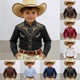 thumbnail image 1 of KDFJPTH Kids Graphic T Shirts Boys Western Print Denim Shirt Classic Long Sleeve Button Down Top With Blend Toddler Tshirts, 1 of 4