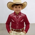 thumbnail image 1 of KDFJPTH Kids T Shirts Summer Boys Western Print Denim Shirt Classic Long Sleeve Button Down Top With Blend Toddler Tshirts, 1 of 3