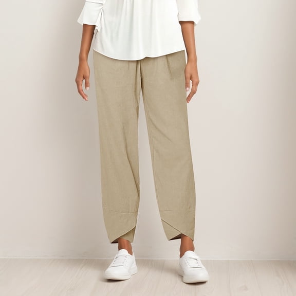 KDFJPTH Linen Pants Women Summer Plus Size Boho Pants Lightweight Hight Waist Vacation Beach Pants with Pockets