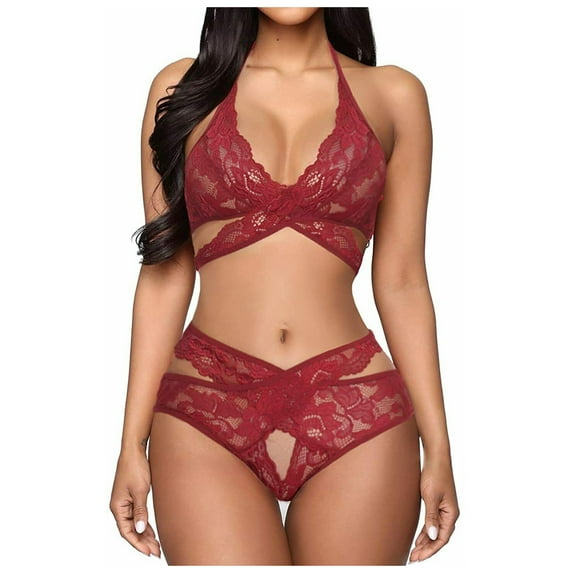 KDFJPTH Lingerie for Women Sexy Bra Set Lace Red Xl