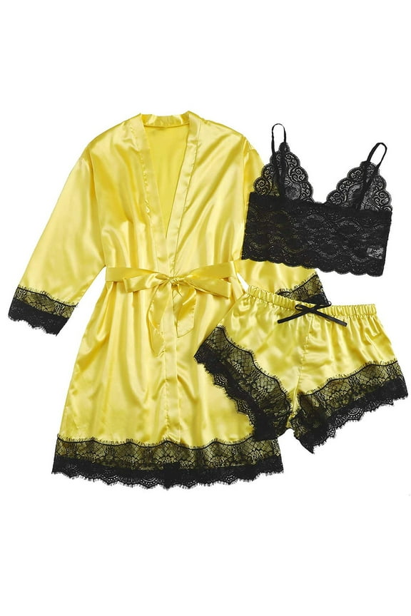 KDFJPTH Lingerie for Women Sexy Bra Set Solid Yellow Xxl