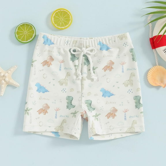 KDFJPTH Little Boys Swim Trunks Kids Cartoon Dinosaurs Floral Swim Shorts Quick Dry Bathing Suit Swimwear 6M-4Y