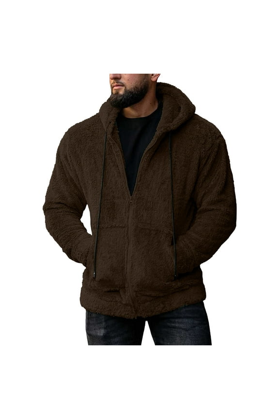 Men Hoodie Zipper Sweatshirt Winter Solid Color Outwear Long Sleeve Keep Warm Pocket Fashion Coat Monkey