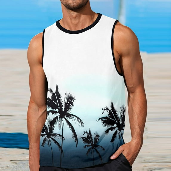 KDFJPTH Men's Palm Tree Tank Tops Sleeveless Athletic Shirt Summer Beach Muscle Loose Tank Top