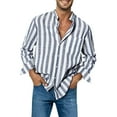 thumbnail image 1 of Mens Fashion Casual Striped Linen Buckle Collar Pocket Long Sleeve Shirt Top, 1 of 4