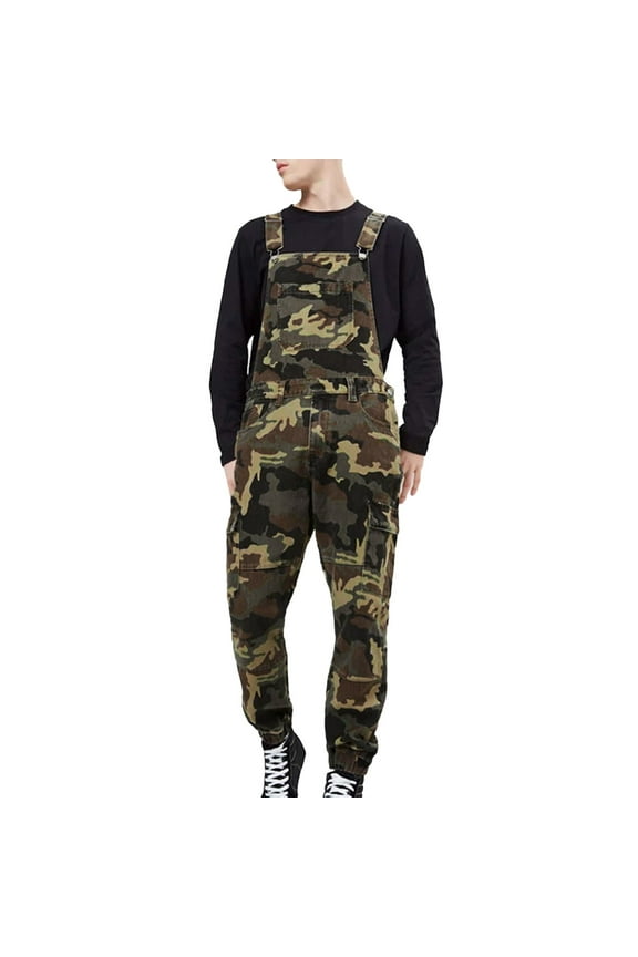 Mens Fashion Simple Camouflage City Pants Outdoor Workwear Multi Bag Pants Strap Pants Overall Shorts for Men Loose