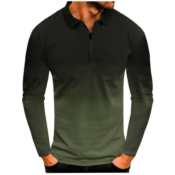 Mens Polo Shirt Long Sleeve Tops Green Xl