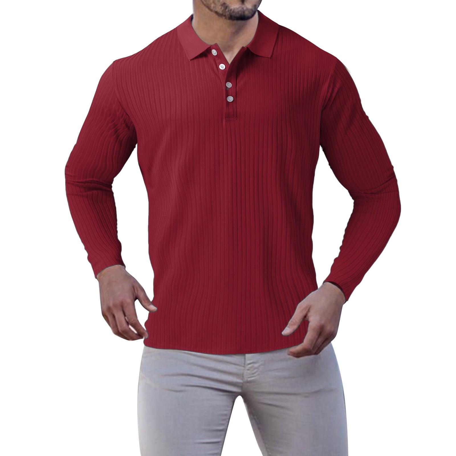KDFJPTH Mens Long Sleeve Polo Shirts Long Sleeve 0 Tops Black L