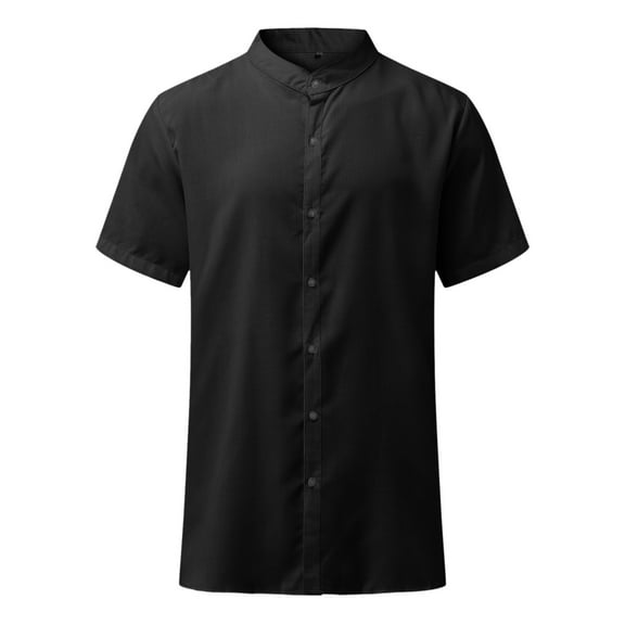 Mens Polo Shirts Summer Solid Color Collar Button Dwon Cardigan Short Sleeves Male Top Black L