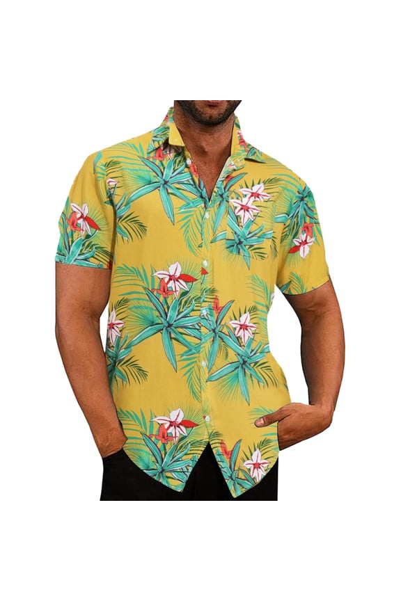 KDFJPTH Mens Shirts Spring Summer Casual Beach Tropical Buttonup Printed Short Sleeve Shirts