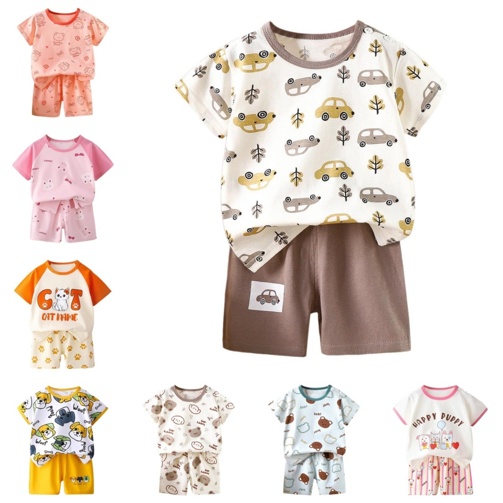 KDFJPTH Outfit Sets For Toddler Girls Boys Summer Cartoon Printed Short ...