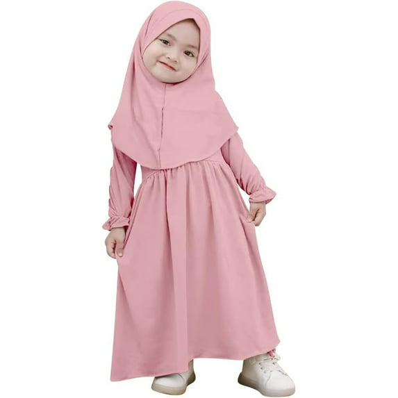 KDFJPTH Outfits for Girls Abaya And Headscarf Set Pure Color Robe With Hijab Clothes Set