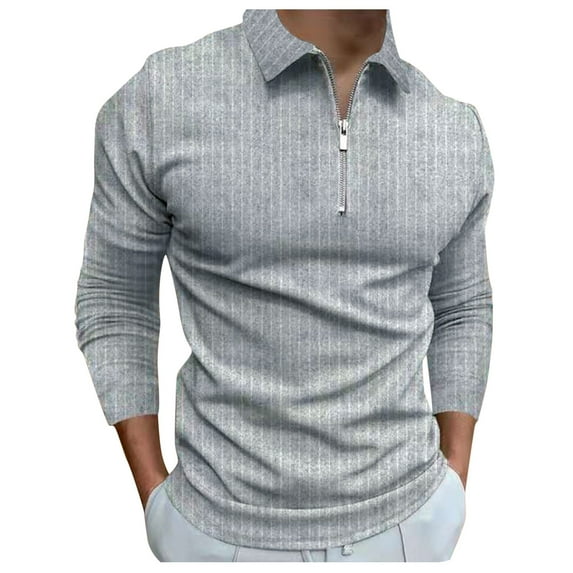 KDFJPTH Polo Shirt for Men Long Sleeve Tops Grey Xxxl
