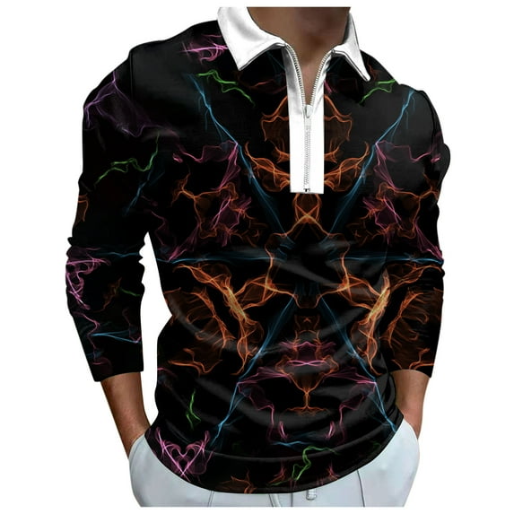 Polo Shirt for Men Long Sleeve Tops Pink Xl