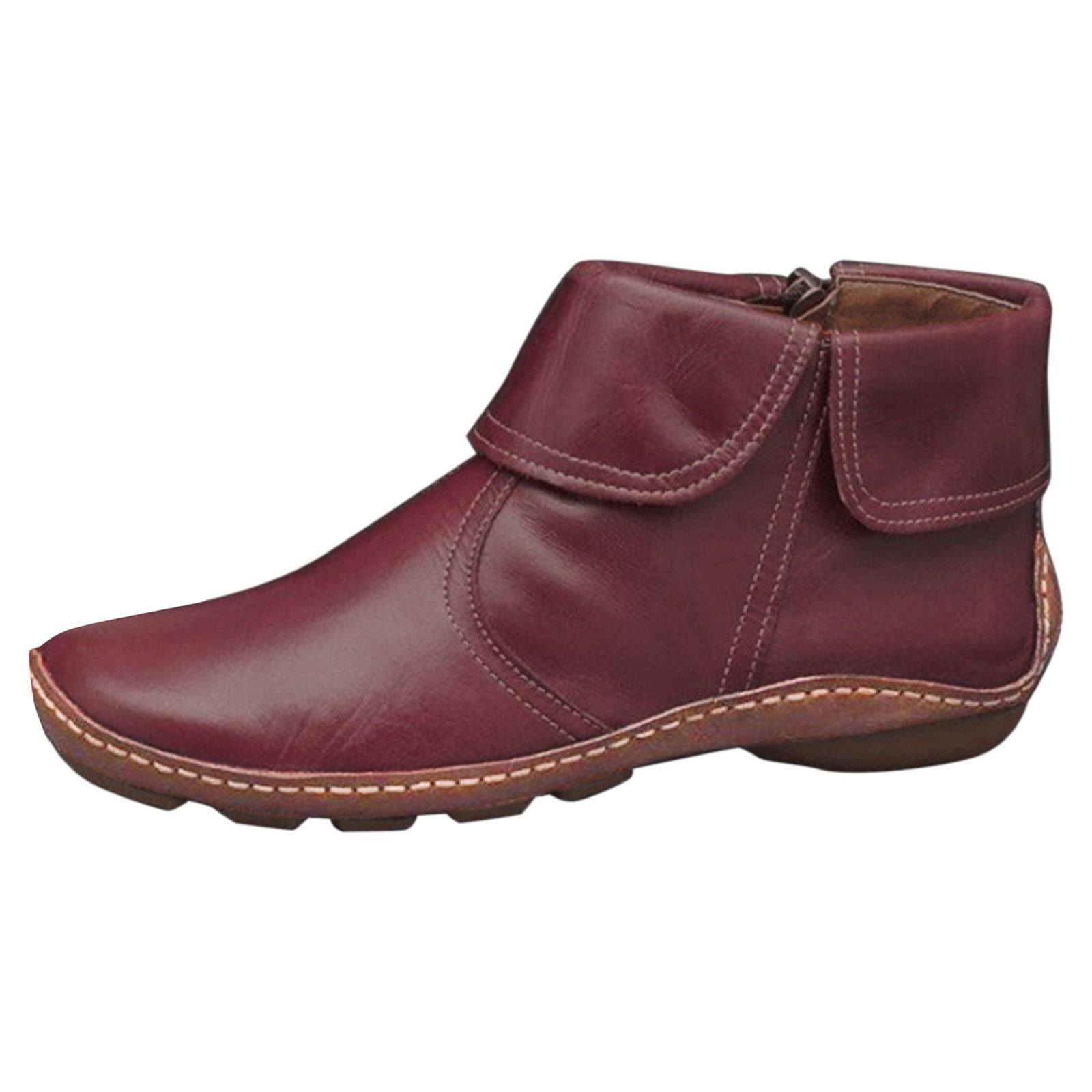 KDFJPTH Rain Boots for Women Size 10 Up Flat Round Pleated Women's Vintage Boots Winter Toe Fashion Zip women's boots