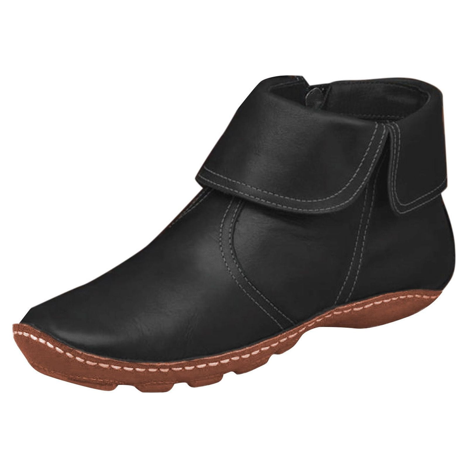 KDFJPTH Rain Boots for Women Size 10 Up Flat Round Pleated Women's Vintage Boots Winter Toe Fashion Zip women's boots