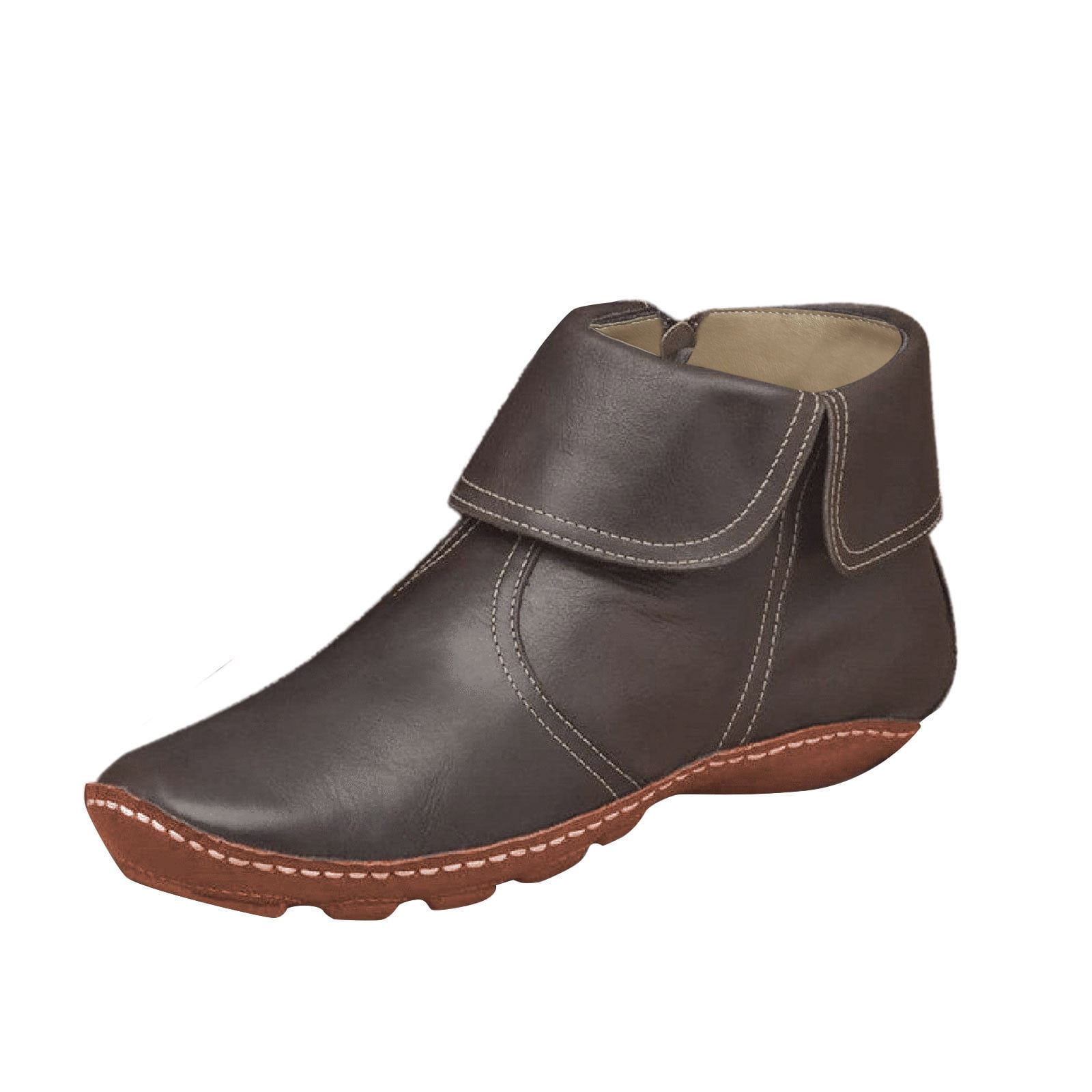 KDFJPTH Rain Boots for Women Size 10 Up Flat Round Pleated Women's Vintage Boots Winter Toe Fashion Zip women's boots