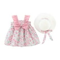 thumbnail image 1 of KDFJPTH Ruffle Sleeveless Princess Party Dresses With Straw Hat 2 Piece Set Vacation Casual Beach Bowknot Ruched Dress Size 3-12 Months, 1 of 7