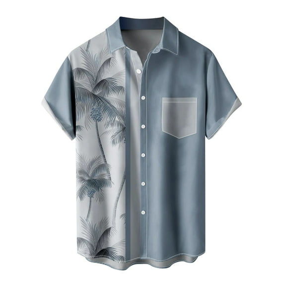 KDFJPTH Shirts For Men Fashion Casual 3D Digital Printing Pocket Buckle Lapel Short Sleeve Shirt