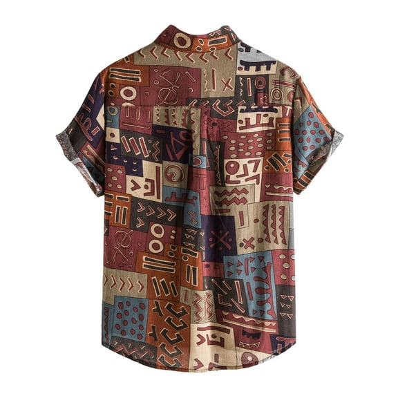 KDFJPTH Shirts For Men Fashion Spring Printed Stand-Up Collar Short-Sleeved Cotton And Linen Rayon Short Sleeve Non Shrinking For Tops