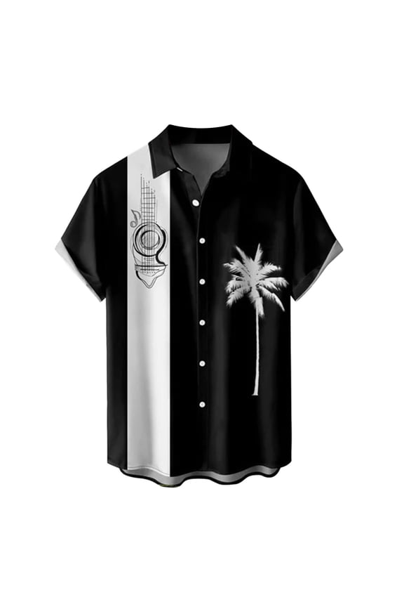 Shirts For Men Fashion Summer 3D Digital Printing Pocket Buckle Lapel Short Sleeve Shirt