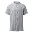 thumbnail image 1 of KDFJPTH Shirts For Men Summer Solid Color Collar Button Dwon Cardigan Short Sleeves Male Tops Grey XXXL, 1 of 4
