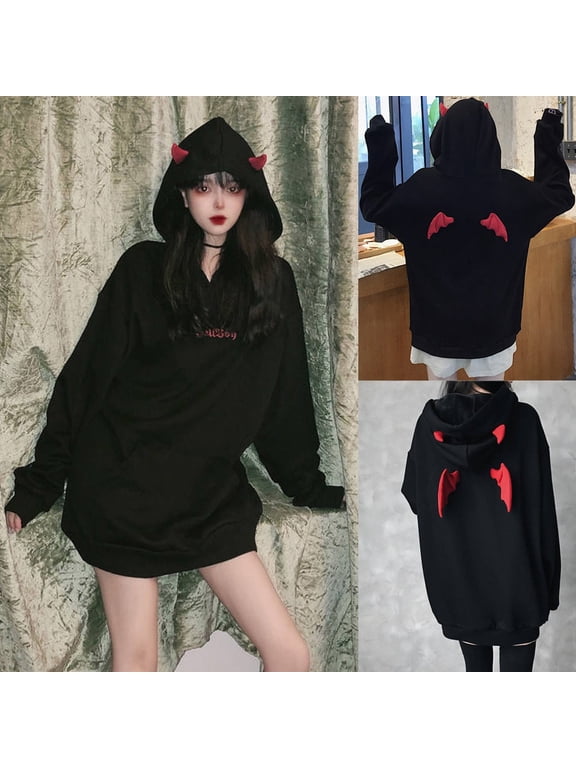 Shirts for Women Tops Casual Contrast Pocket Swea Hoodie Halloween Oversized Breathable Tees Black S