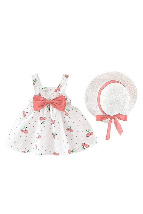 Sleeveless Princess Dresses Hat Baby Girls Outfits Dot Kids Toddler Bow Girls Outfits&Set Cute Baby Clothes